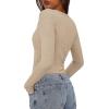 imagePRETTYGARDEN Womens Long Sleeve Shirts 2025 Ribbed Knit Slim Fitted Basic Tee Casual Going Out Tops Underscrubs Fall ClothingKhaki