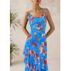 imagePRETTYGARDEN Maxi Dresses for Women 2025 Floral Beach Sundress Spaghetti Strap Tiered Summer Wedding Guest Long DressFloral Light Blue