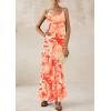 imagePRETTYGARDEN Maxi Dresses for Women 2025 Floral Beach Sundress Spaghetti Strap Tiered Summer Wedding Guest Long DressFloral Light Orange