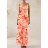 imagePRETTYGARDEN Maxi Dresses for Women 2025 Floral Beach Sundress Spaghetti Strap Tiered Summer Wedding Guest Long DressFloral Light Orange