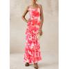 imagePRETTYGARDEN Maxi Dresses for Women 2025 Floral Beach Sundress Spaghetti Strap Tiered Summer Wedding Guest Long DressFloral Pink Red