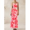 imagePRETTYGARDEN Maxi Dresses for Women 2025 Floral Beach Sundress Spaghetti Strap Tiered Summer Wedding Guest Long DressFloral Pink Red