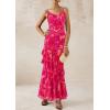 imagePRETTYGARDEN Maxi Dresses for Women 2025 Floral Beach Sundress Spaghetti Strap Tiered Summer Wedding Guest Long DressFloral Rose Red