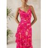 imagePRETTYGARDEN Maxi Dresses for Women 2025 Floral Beach Sundress Spaghetti Strap Tiered Summer Wedding Guest Long DressFloral Rose Red