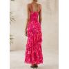 imagePRETTYGARDEN Maxi Dresses for Women 2025 Floral Beach Sundress Spaghetti Strap Tiered Summer Wedding Guest Long DressFloral Rose Red