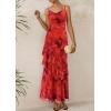 imagePRETTYGARDEN Maxi Dresses for Women 2025 Floral Beach Sundress Spaghetti Strap Tiered Summer Wedding Guest Long DressFloral Rust Red