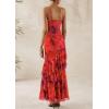 imagePRETTYGARDEN Maxi Dresses for Women 2025 Floral Beach Sundress Spaghetti Strap Tiered Summer Wedding Guest Long DressFloral Rust Red