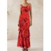 imagePRETTYGARDEN Maxi Dresses for Women 2025 Floral Beach Sundress Spaghetti Strap Tiered Summer Wedding Guest Long DressFloral Rust Red