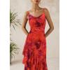 imagePRETTYGARDEN Maxi Dresses for Women 2025 Floral Beach Sundress Spaghetti Strap Tiered Summer Wedding Guest Long DressFloral Rust Red