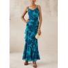 imagePRETTYGARDEN Maxi Dresses for Women 2025 Floral Beach Sundress Spaghetti Strap Tiered Summer Wedding Guest Long DressPrint Blue Green