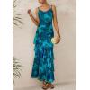 imagePRETTYGARDEN Maxi Dresses for Women 2025 Floral Beach Sundress Spaghetti Strap Tiered Summer Wedding Guest Long DressPrint Blue Green