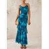 imagePRETTYGARDEN Maxi Dresses for Women 2025 Floral Beach Sundress Spaghetti Strap Tiered Summer Wedding Guest Long DressPrint Blue Green