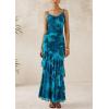 imagePRETTYGARDEN Maxi Dresses for Women 2025 Floral Beach Sundress Spaghetti Strap Tiered Summer Wedding Guest Long DressPrint Blue Green