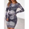 imagePRETTYGARDEN Women Long Sleeve Mini Fall Dress 2025 Tie Dye Print Bodycon Cocktail Party Club Outfits Homecoming DressesGray Floral