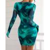 imagePRETTYGARDEN Women Long Sleeve Mini Fall Dress 2025 Tie Dye Print Bodycon Cocktail Party Club Outfits Homecoming DressesLake Blue Floral