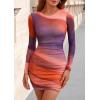 imagePRETTYGARDEN Women Long Sleeve Mini Fall Dress 2025 Tie Dye Print Bodycon Cocktail Party Club Outfits Homecoming DressesMulticolour Print