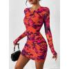 imagePRETTYGARDEN Women Long Sleeve Mini Fall Dress 2025 Tie Dye Print Bodycon Cocktail Party Club Outfits Homecoming DressesPurple Orange