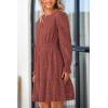 imagePRETTYGARDEN Womens 2025 Long Sleeve Mini Dress Eyelet V Neck A Line Casual Elegant Holiday Wedding Guest Party DressesBrown Red