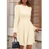 imagePRETTYGARDEN Womens Long Sleeve Mini Dress 2025 Fall Trendy Crewneck Ribbed Knit Soft A Line Flowy Summer Formal DressesBeige