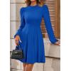 imagePRETTYGARDEN Womens Long Sleeve Mini Dress 2025 Fall Trendy Crewneck Ribbed Knit Soft A Line Flowy Summer Formal DressesBlue