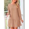 imagePRETTYGARDEN Womens Patchwork Sweatshirt Dress 2025 Fall Casual Long Sleeve Crewneck Pullover Cute Babydoll Mini DressesNude Pink