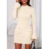 imagePRETTYGARDEN Womens Short Formal Dresses 2025 Fall Long Sleeve Mock Neck Elegant Cocktail Party Club Bodycon Mini DressBeige