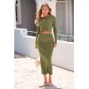 imagePRETTYGARDEN Womens Spring Fall 2 Piece Sweater Set Rib Knit Long Sleeve Crop Top Maxi Bodycon Skirt Casual Winter OutfitsArmy Green