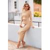 imagePRETTYGARDEN Womens Spring Fall 2 Piece Sweater Set Rib Knit Long Sleeve Crop Top Maxi Bodycon Skirt Casual Winter OutfitsBeige