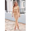 imagePRETTYGARDEN Womens Spring Fall 2 Piece Sweater Set Rib Knit Long Sleeve Crop Top Maxi Bodycon Skirt Casual Winter OutfitsBeige