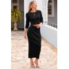 imagePRETTYGARDEN Womens Spring Fall 2 Piece Sweater Set Rib Knit Long Sleeve Crop Top Maxi Bodycon Skirt Casual Winter OutfitsBlack
