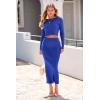 imagePRETTYGARDEN Womens Spring Fall 2 Piece Sweater Set Rib Knit Long Sleeve Crop Top Maxi Bodycon Skirt Casual Winter OutfitsBlue
