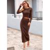 imagePRETTYGARDEN Womens Spring Fall 2 Piece Sweater Set Rib Knit Long Sleeve Crop Top Maxi Bodycon Skirt Casual Winter OutfitsCoffee