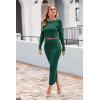 imagePRETTYGARDEN Womens Spring Fall 2 Piece Sweater Set Rib Knit Long Sleeve Crop Top Maxi Bodycon Skirt Casual Winter OutfitsDark Green