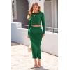imagePRETTYGARDEN Womens Spring Fall 2 Piece Sweater Set Rib Knit Long Sleeve Crop Top Maxi Bodycon Skirt Casual Winter OutfitsGreen