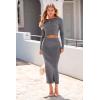 imagePRETTYGARDEN Womens Spring Fall 2 Piece Sweater Set Rib Knit Long Sleeve Crop Top Maxi Bodycon Skirt Casual Winter OutfitsGrey