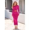 imagePRETTYGARDEN Womens Spring Fall 2 Piece Sweater Set Rib Knit Long Sleeve Crop Top Maxi Bodycon Skirt Casual Winter OutfitsRose Red