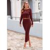 imagePRETTYGARDEN Womens Spring Fall 2 Piece Sweater Set Rib Knit Long Sleeve Crop Top Maxi Bodycon Skirt Casual Winter OutfitsWine Red