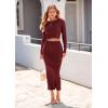 imagePRETTYGARDEN Womens Spring Fall 2 Piece Sweater Set Rib Knit Long Sleeve Crop Top Maxi Bodycon Skirt Casual Winter OutfitsWine Red