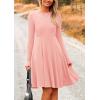 imagePRETTYGARDEN Womens Spring Fall Short Dress Ribbed Knit Crewneck Long Sleeve A Line Flowy Casual Elegant Going Out DressesPink