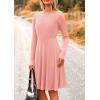 imagePRETTYGARDEN Womens Spring Fall Short Dress Ribbed Knit Crewneck Long Sleeve A Line Flowy Casual Elegant Going Out DressesPink
