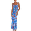 imagePRETTYGARDEN Maxi Dresses for Women 2025 Floral Beach Sundress Spaghetti Strap Tiered Summer Wedding Guest Long DressFloral Light Blue
