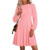 imagePRETTYGARDEN Womens Long Sleeve Mini Dress 2025 Fall Trendy Crewneck Ribbed Knit Soft A Line Flowy Summer Formal DressesPink