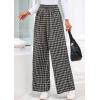 imagePRETTYGARDEN Casual Womens Pants 2025 Elastic Waist Palazzo Long Stretchy Wide Leg Trousers Knit Fall Outfits with PocketsPlaid Black Apricot