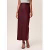 imagePRETTYGARDEN Long Skirts for Women 2025 Fall Fashion Clothing Faux Leather High Waist Dressy Casual Slit Pencil Maxi SkirtBurgundy