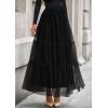 imagePRETTYGARDEN Tulle Skirts for Women 2025 Fall Fashion Elastic High Waisted Tiered Flowy ALine Casual Maxi Long SkirtBlack