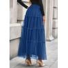 imagePRETTYGARDEN Tulle Skirts for Women 2025 Fall Fashion Elastic High Waisted Tiered Flowy ALine Casual Maxi Long SkirtBlue