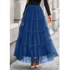 imagePRETTYGARDEN Tulle Skirts for Women 2025 Fall Fashion Elastic High Waisted Tiered Flowy ALine Casual Maxi Long SkirtBlue