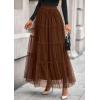 imagePRETTYGARDEN Tulle Skirts for Women 2025 Fall Fashion Elastic High Waisted Tiered Flowy ALine Casual Maxi Long SkirtBrown