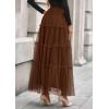 imagePRETTYGARDEN Tulle Skirts for Women 2025 Fall Fashion Elastic High Waisted Tiered Flowy ALine Casual Maxi Long SkirtBrown