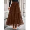 imagePRETTYGARDEN Tulle Skirts for Women 2025 Fall Fashion Elastic High Waisted Tiered Flowy ALine Casual Maxi Long SkirtBrown